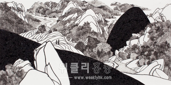 Beyond the scenery 11-08, 75x150cm, 장지에 방해말, 목탄, 2012